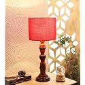 tu casa Red Cotton Shade with Brown Mango Wood Base Table Lamp | Elegant Bedside &amp; Desk Lamp for Bedroom, Living Room, Office, Home Décor &amp; Gifting (Height : 21 Inch/No Blub Included)