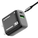 Nu Republic Cybotron 30W GaN Charger, 2-Port (USB-C PD 30W + USB-A QC 18W), Type-C to Type-C Cable Included, Quick Charge 3.0, Power Delivery, Compact Wall Charger (Black)
