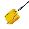 Nu Republic Cybotron 65W GaN Superfast Wall Charger with Type-C to Type-C Cable, 65W Output (Yellow), Type-C and USB-A Enabled Smartphones, Tablets, laptops, and Other Electronics Gadgets