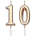 Nuanchu 10th Birthday Candles Cake Topper Number, Champagne Gold, 3.54 Inch