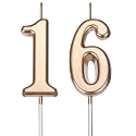 Nuanchu 16th Birthday Candles Cake Topper Number, Champagne Gold, 3.54 Inch
