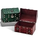 Nuanchu 2 Pcs Vintage Pirate Treasure Chest Box for Kids Gifts, Adventurous Treasure Box with Metal Lock, Wooden Storage Boxs for Women Jewelry Organize Coins Collection, Props Party Favors Decoration