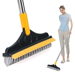 nubilous 2 in 1 tiles cleaning brush with wiper floor scrub brush long handle stainless steel multicolour hard floor modern portable durable alloy steel