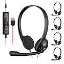 NUBWO USB Headset with Microphone for Laptop PC, Headphones with Noise Cancelling Microphone for Computer, On-Ear Wired Office Call Center Headset for Boom Skype Webinars, 5 Packs