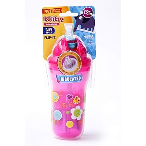 nuby insulated flip-it straw active sipeez 270ml pink