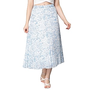 NUEVOSDAMAS Floral Printed Pleated Navy Multi Skirt