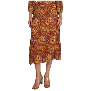 NUEVOSDAMAS Floral Printed Pleated Navy Multi Skirt