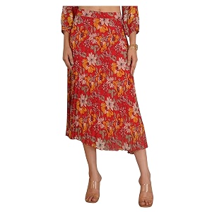 NUEVOSDAMAS Floral Printed Pleated Navy Multi Skirt