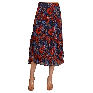 NUEVOSDAMAS Floral Printed Pleated Navy Multi Skirt