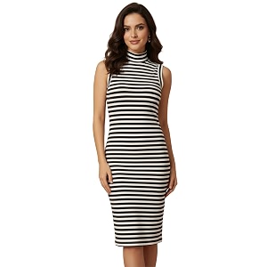 NUEVOSDAMAS Red Striped Sleeveless Ribbed Bodycon Midi