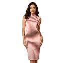 NUEVOSDAMAS Red Striped Sleeveless Ribbed Bodycon Midi