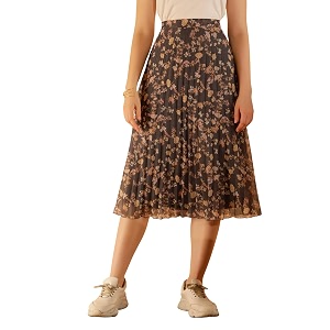 NUEVOSDAMAS Floral Printed Pleated Navy Multi Skirt
