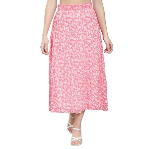 NUEVOSDAMAS Floral Printed Pleated Navy Multi Skirt