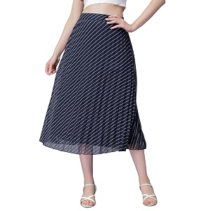 NUEVOSDAMAS Floral Printed Pleated Navy Multi Skirt
