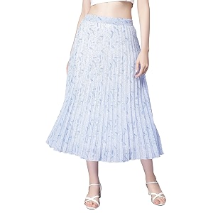 NUEVOSDAMAS Floral Printed Pleated Navy Multi Skirt