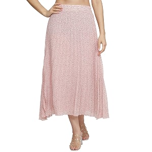NUEVOSDAMAS Floral Printed Pleated Navy Multi Skirt