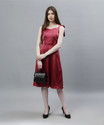 NUEVOSDAMAS Women Ruffled Maroon MidiCalf Length Dress