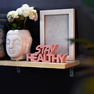 nukkad tales stay healthy pink showpiece motivational quote showpiece office dcoration items for office table birthday gift items gifts for doctors 9 x 360 inch engineered wood space