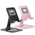 Nulaxy 2 Pack Dual Folding Cell Phone Stand, Fully Adjustable Phone Holder for Desk, Compatible with iPhone 15 14 13 12 11, Nintendo Switch, All Phones, Black & Rose Gold