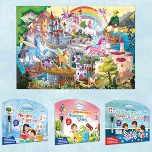 number quest activity mats shapes and patterns activity mats phonics playtime activity mats and giant unicorn colouring poster  combo of 3 activity mats with pen and colouring poster