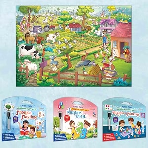 number quest activity mats shapes and patterns activity mats phonics playtime activity mats and giant at the farm colouring poster  combo of 3 activity mats with pen and colouring poster  educational harvest dive into numbers shapes and phonics playtime with a farm coloring journey