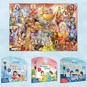number quest activity mats shapes and patterns activity mats phonics playtime activity mats and giant indian mythology colouring poster  combo of 3 activity mats with pen and colouring poster