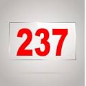 Numberplate 237 Room, Hotel, Hospital, Lodge,Apartment, Flat,Door No,College, Library, Rack Numbers Warehouse,Acrylic White Board Fixed with Red Color PVC Waterproof Sticker