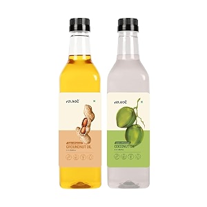 nune combo of single pressed cold pressed groundnut amp coconut oil - 1 litre each  plastic bottles  single pressed 100 cold pressed  no preservatives  no additives