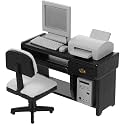 NUOBESTY 1:12 Dollhouse Office Furniture Set, Miniature Desk Chair Computer Printer Keyboard Accessories Black Office Scene Decor for Dollhouse Study Room