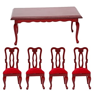 nuobesty 112 scale retro red wooden miniature dining table and chair set mini furniture dollhouse furniture kitchen or living room decor