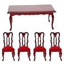 NUOBESTY 1/12 Scale Retro Red Wooden Miniature Dining Table and Chair Set, Mini Furniture, Dollhouse Furniture, Kitchen or Living Room Decor
