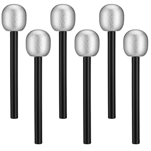nuobesty kids microphone 6pcs glittered silver toy microphone fake mic accessory for costume prop birthday party favors