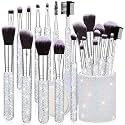 Nuogo 13 Pcs Rhinestone Makeup Brushes Set, Bling with Holder,Silver