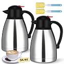 Nuogo 2 Pcs 34 oz Stainless Steel Thermal Coffee Carafe, Silver