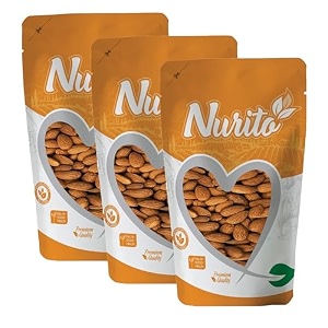 nurito almonds 750 grams 250 grams x 3 - raw whole and delicious crunchy texture without sugar and salt  ideal for snacking baking smoothies amp meal also for healthy lifestyle