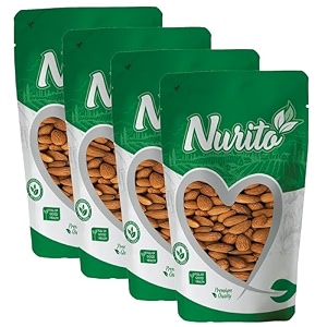 nurito almonds 800 grams 200 grams x 4 - raw whole and delicious crunchy texture without sugar and salt  ideal for snacking baking smoothies amp meal also for healthy lifestyle