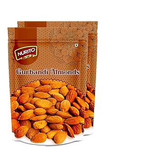 nurito gurbandi almonds 500 grams 250 grams x 2 with rich flavor high antioxidant content and brain-boosting nutrition for daily vitality and wellness packed with energy to support kids learning adults productivity and elders strength