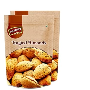 nurito kagazi badam 500 grams 250 grams x 2  thin shell almonds  packed with protein fiber and vitamins  badam with shell  easy to crack supports brain health and boosts energy  great snack option for office school or fitness enthusiasts
