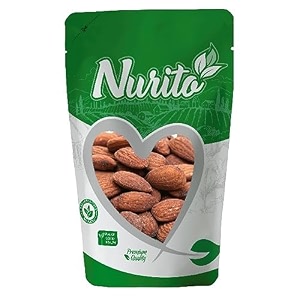nurito almond roasted amp salted 800g 200g x 4  dry fruits- badam roasted  crunchy healthy amp delicious vegan-friendly nut snack  rich in protein fiber healthy fats calcium amp dietry fibre  roasted badam best for brain health and muscle function  lightly salted almonds for energy