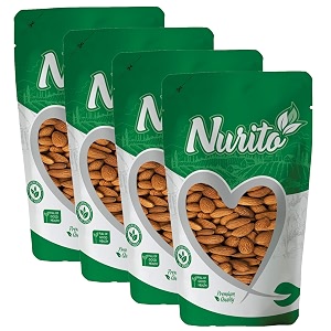 nurito almonds 800 grams 200 grams x 4 - raw whole and delicious crunchy texture without sugar and salt  ideal for snacking baking smoothies amp meal also for healthy lifestyle