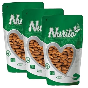 nurito almonds 600 grams 200 grams x 3 - raw whole and delicious crunchy texture without sugar and salt  ideal for snacking baking smoothies amp meal also for healthy lifestyle