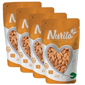 nurito gurbandi almonds 1000 grams 250 grams x 4 with rich flavor high antioxidant content and brain-boosting nutrition for daily vitality and wellness packed with energy to support kids learning adults productivity and elders strength