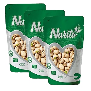 nurito roasted and salted pistachios 600 grams 200g x 3  tasty crunchy healthy nut snack  pista dry fruit  rich in protein fiber amp antioxidants  great for kids during study time and office breaks  vegan friendly pista  low calorie - lightly salted pistachios