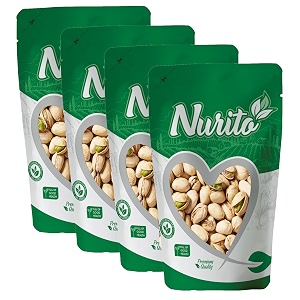 nurito roasted and salted pistachios 800 grams 200g x 4  tasty crunchy healthy nut snack  pista dry fruit  rich in protein fiber amp antioxidants  great for kids during study time and office breaks  vegan friendly pista  low calorie - lightly salted pistachios