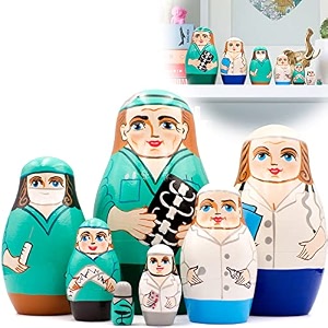 nurse and doctor nesting dolls set of 7 pcs - russian dolls for medical office decor - wooden nurse gifts - handmade thank you gifts for doctor