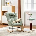 Nursery Rocking Chair,300Lb Glider Chair with Wood Legs/Two Side Pockets,Teddy Upholstered Glider Rocker with Padded Seat High Backrest for Living Room/Bedroom/Nursery