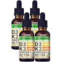 NUSAVA Organic Vitamin D3 K2 Drops with MCT Oil, Vanilla, Pack of 4
