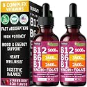 NUSAVA Vitamin B12 5000mcg with B6 & B1 Liquid Drops, Strawberry Acai, 2PK