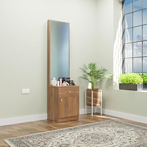 nuspace esperance engineered wood dressing table with 1 drawer amp 1 door mirror and huge storage space  vanity for living room bedroom brussel walnut - 438w x 40d x 1826h cms