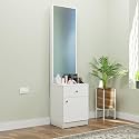 NuSpace | Esperance Engineered Wood Dressing Table with 1 Drawer &amp; 1 Door, Mirror and Huge Storage Space | Vanity for Living Room, Bedroom (Frosty White - 43.8W x 40D x 182.6H cms)